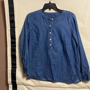 Talbots chambray top with decorative rhinestone buttons